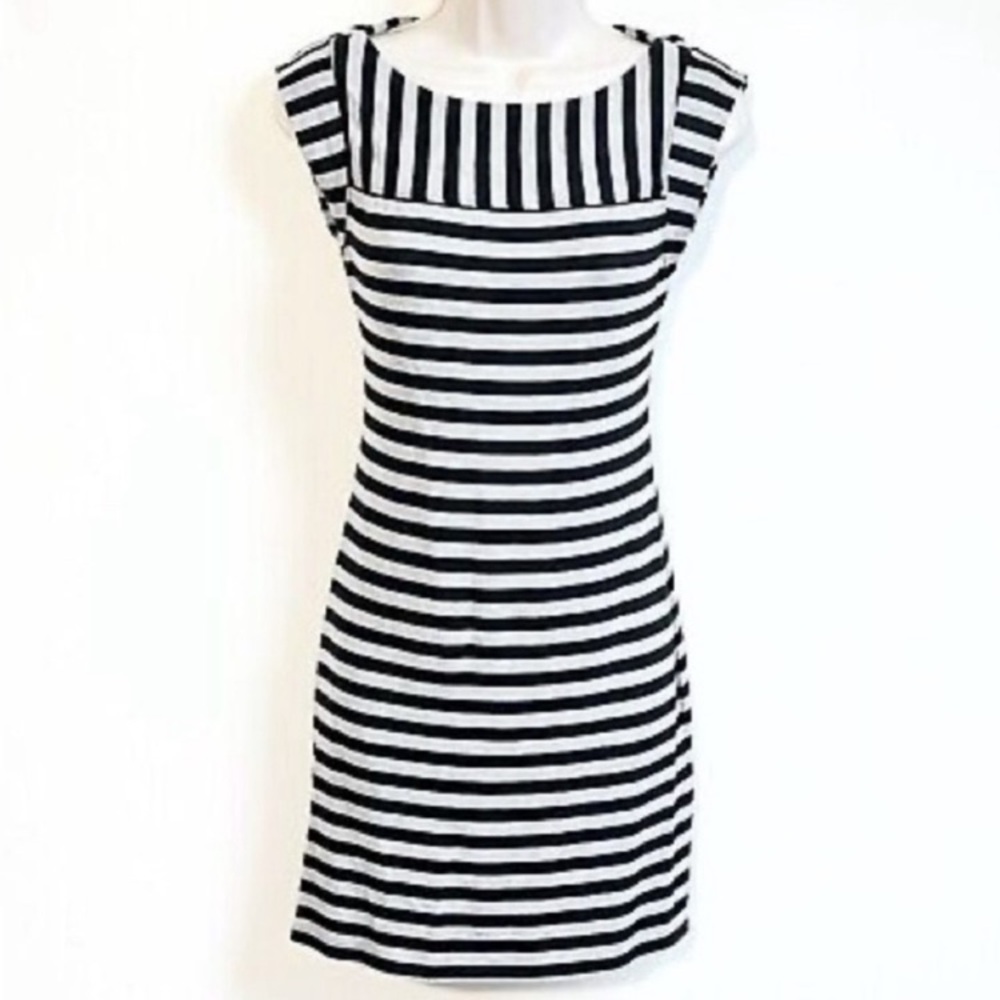 Trina Turk Black and Gray Sheath Mini Dress Sleeveless Bateau